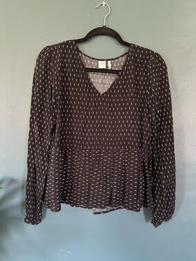 Paper Crane Black Printed V-Neck Peplum Blouse
